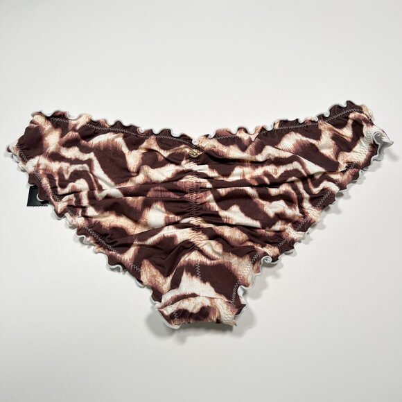 Victoria Secret Medium M Bikini Bottom Ruffle Cheeky Ruched Back Wavy Zebra - Picture 2 of 8